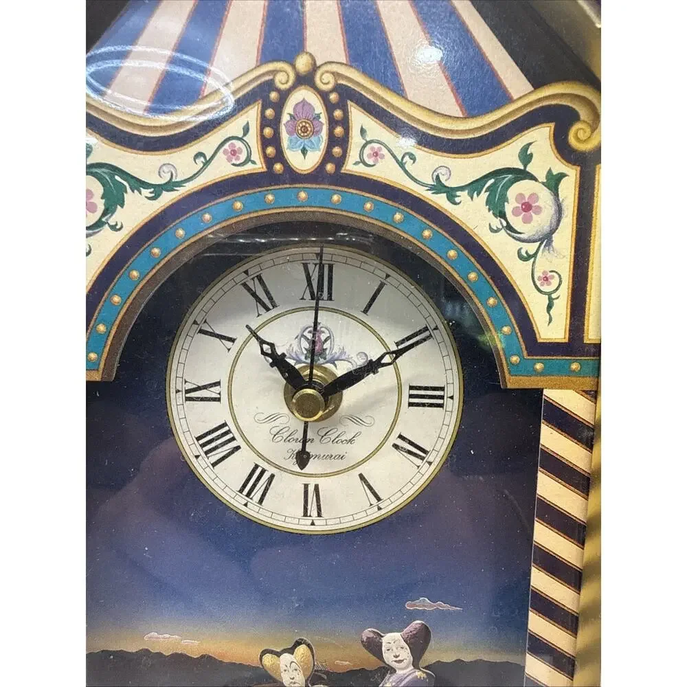 Vintage Sankyo Carousel Clown Clock Clair Lune Musical Taiwan 11-038 Works *